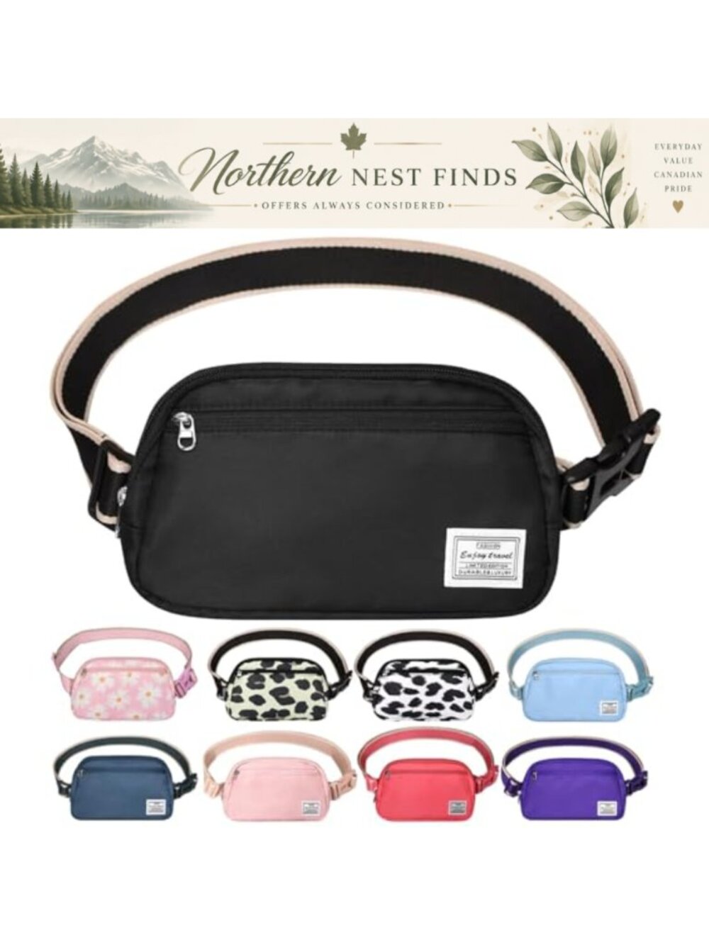 DMLuna Crossbody Bag Fanny Pack Waist Bag Water Resistant Polyester